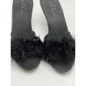 Ellie Women's Black Fur Slip On Closed Toe Cone Heels Slipper Outdoor Size 7